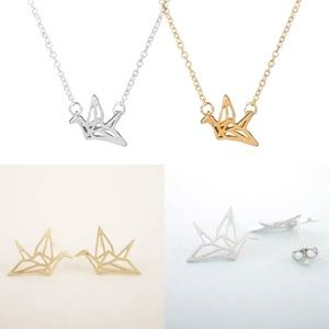 Paper Crane Necklace and Earrings Set